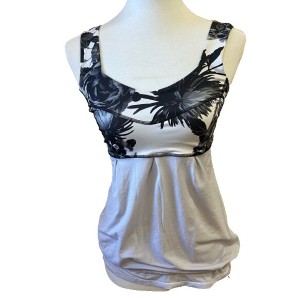 Lululemon Tame Me Tank Top Brisk Womens Size 6 Grey Black Floral Workout - Picture 1 of 12